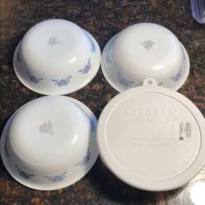 4 Corelle Blue Hearts 18oz. Cereal Bowls 1 NWT Lid